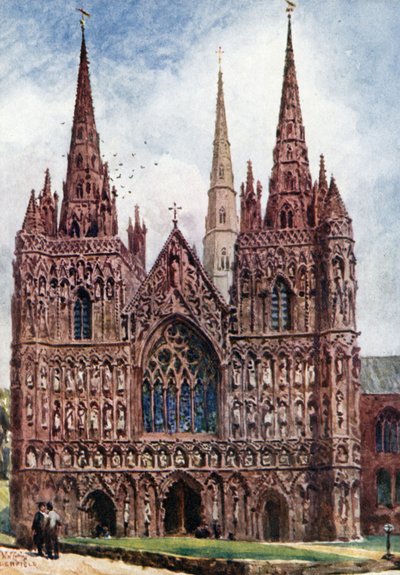 Lichfield, la fachada oeste (litografía en color) de William Wiehe Collins