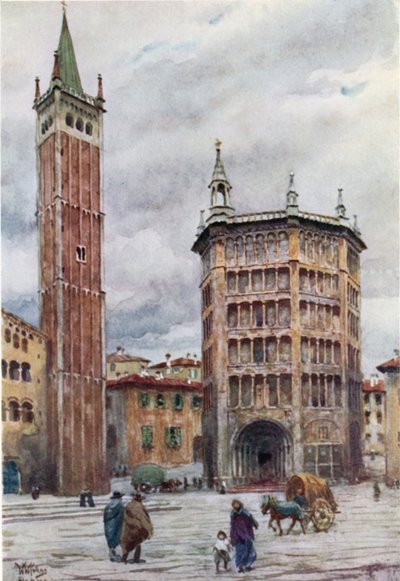 Parma. La Catedral y el Baptisterio (litografía en color) de William Wiehe Collins