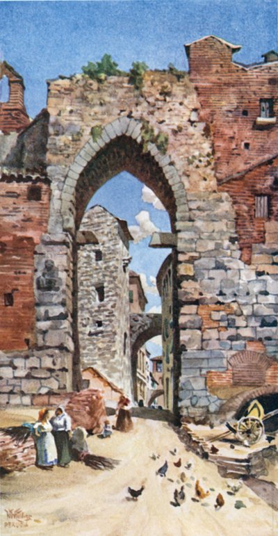 Perugia. La Porta Susanna (litografía en color) de William Wiehe Collins