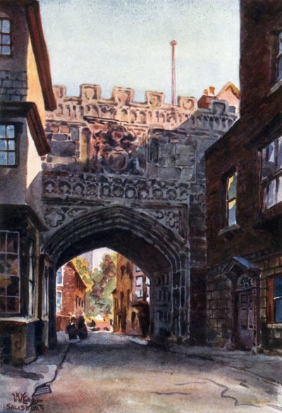 Salisbury, High Street Gateway into the Close (litografía en color) de William Wiehe Collins