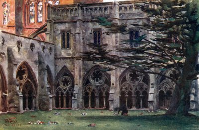 Salisbury, los Claustros (litografía en color) de William Wiehe Collins