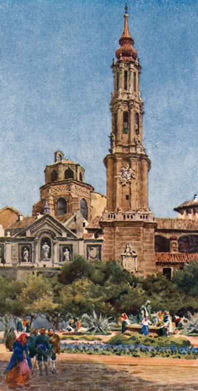 Zaragoza, La Seo (litografía en color) de William Wiehe Collins