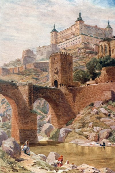 Toledo, el Puente de Alcántara (litografía en color) de William Wiehe Collins