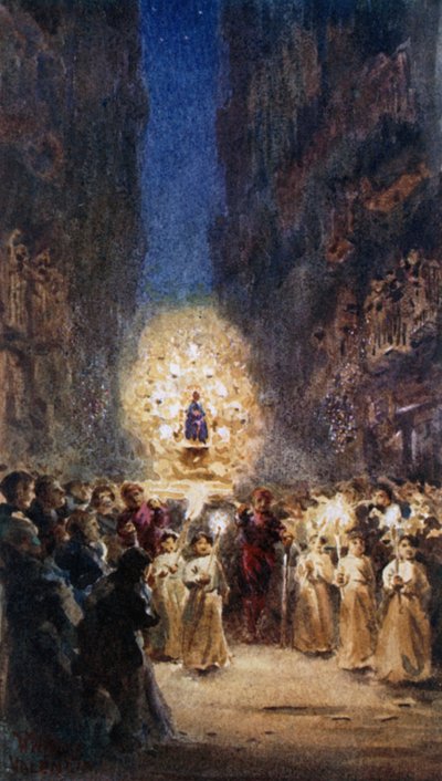 Valencia, procesión religiosa (litografía en color) de William Wiehe Collins