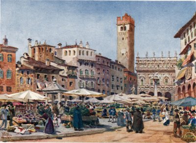Verone. La plaza del mercado (litografía en color) de William Wiehe Collins
