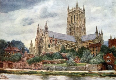 Worcester, la Catedral (litografía en color) de William Wiehe Collins