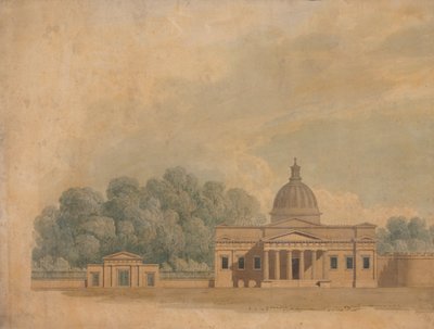Alzado de un proyecto de edificio para el Downing College de Cambridge de William Wilkins