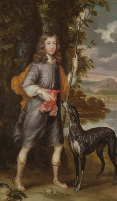 Un niño con una lanza y un perro, c.1685 de William Wissing or Wissmig