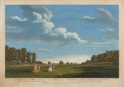 Una vista del césped del palacio con la pagoda... de William Woollett