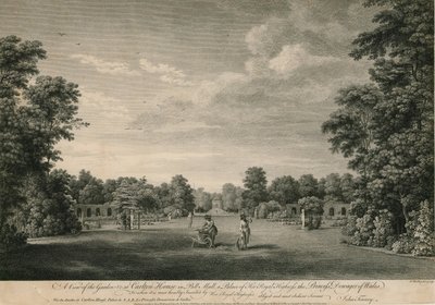 Vista del jardín en Carlton House en Pall Mall, un palacio de Su Alteza Real la Princesa Viuda de Gales de William Woollett