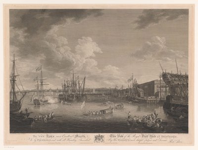 Vista del astillero de Deptford (...) Vista del Royal Dock Yark en Deptford (...) (título sobre el objeto) de William Woollett