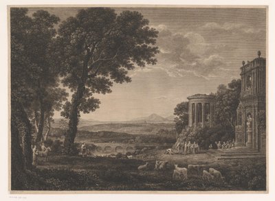 Paisaje con el Padre de Psique sacrificando frente al Templo de Apolo de William Woollett