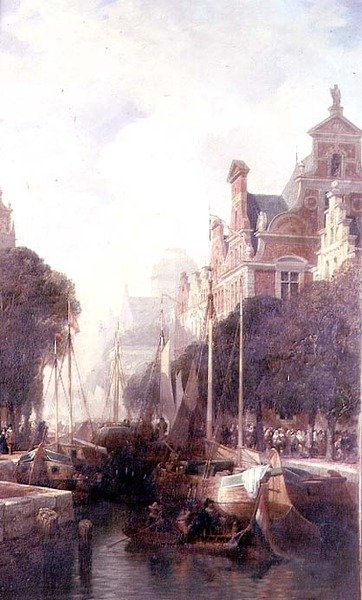 Una vista de un canal en Róterdam de William Wyld