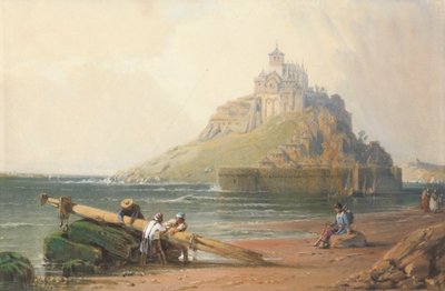 Vista del Monte Saint Michel con figuras en la playa de William Wyld