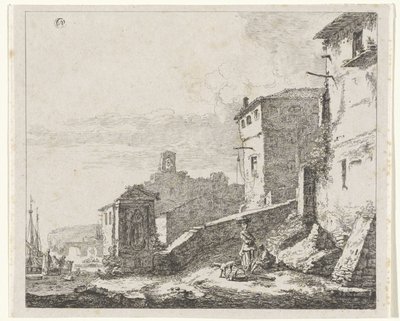 Vista de un pueblo en un puerto de William Young Ottley (possibly)