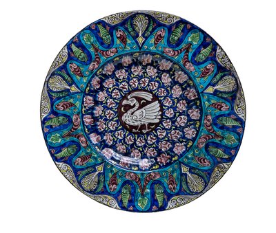 Plato de pájaro y pez de William de Morgan