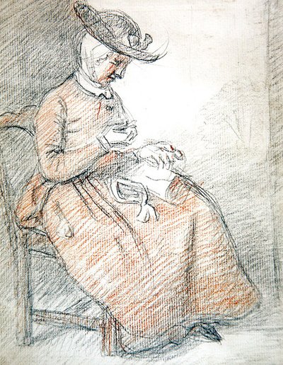 Mujer sentada cosiendo de William of Bath Hoare