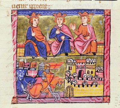 Ms 828 f.189r Consejo de Acre y el sitio de Damasco, Segunda Cruzada, de la 