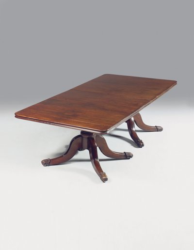 Mesa de comedor de dos pedestales gemelos Regency irlandesa de Williams and Gibton (attr. to) Mack
