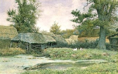 Patio de Granja con Estanque de Patos y Patos de Wilmot R.W.S. Pilsbury