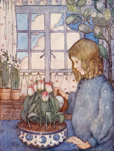Libro infantil de jardinería: Un jardín de habitaciones en primavera (litografía en color) de Winifred Cayley Robinson
