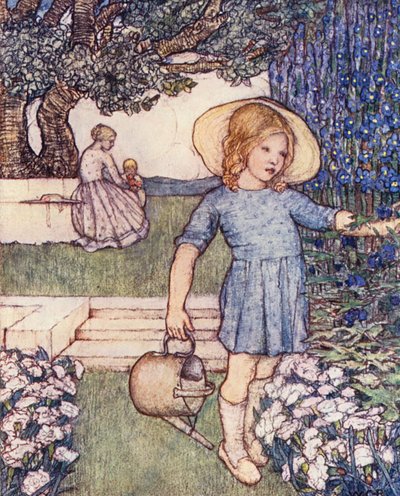 Libro infantil de jardinería: Alondras y rosas (litografía en color) de Winifred Cayley Robinson