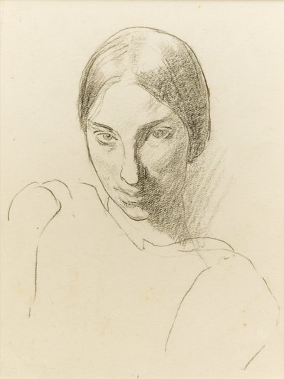 Autorretrato, c.1923 (tiza negra sobre papel) de Winifred Knights
