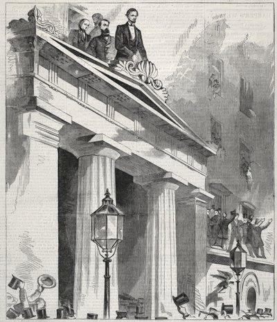 Abraham Lincoln, el presidente electo, dirigiéndose al pueblo desde el balcón de Astor House, 9 de febrero de 1861 de Winslow Homer