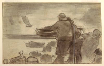 Playa con barcos y personas, Cullercoats, Inglaterra de Winslow Homer