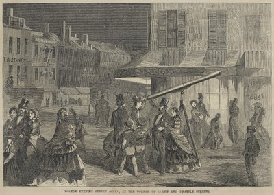 Escena de Calle Nocturna en Boston, en la Esquina de Court y Brattle Streets de Winslow Homer
