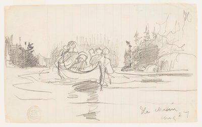 Canoa con Tres Hombres, Ile Maligne, Quebec de Winslow Homer