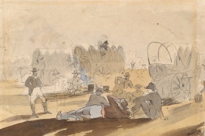 Caravana con carretas cubiertas descansando, 1861 de Winslow Homer