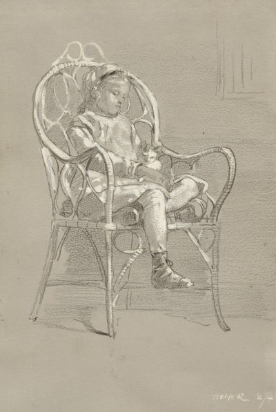 Niño sentado en una silla de mimbre, 1874 de Winslow Homer