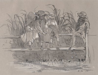 Niños sentados en una valla de Winslow Homer