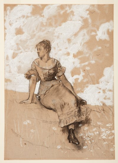 Dibujo, Una muchacha sentada; estudio para "El muro del jardín", 1878 de Winslow Homer