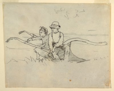 Dibujo, Niño y niña sentados en un arado, 1879 de Winslow Homer