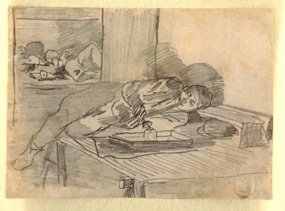 Dibujo, Chino fumando una pipa de opio, un club de Baxter Street, Nueva York, ca. 1874 de Winslow Homer