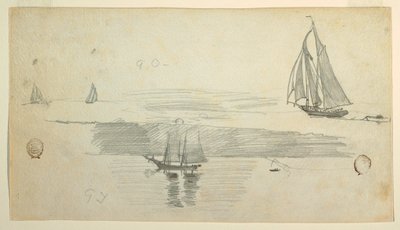 Dibujo, Cuatro Goletas, posiblemente 1880 de Winslow Homer