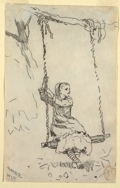 Dibujo, Chica en un columpio, 1879 de Winslow Homer