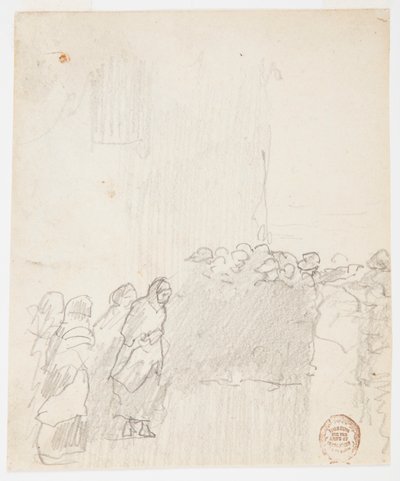 Dibujo, Hombres y mujeres mirando al mar, Cullercoats, Inglaterra, 1881 de Winslow Homer