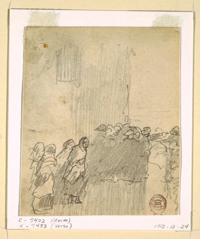 Dibujo, Hombres y mujeres mirando al mar, Cullercoats, Inglaterra, 1881 de Winslow Homer