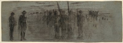 Dibujo, Oficial y ayudante inspeccionando una escuadra, posiblemente 1864 de Winslow Homer