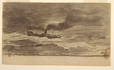 Dibujo, Paisaje marino con arrastrero pesquero, Cullercoats, Inglaterra, 1881-82 de Winslow Homer