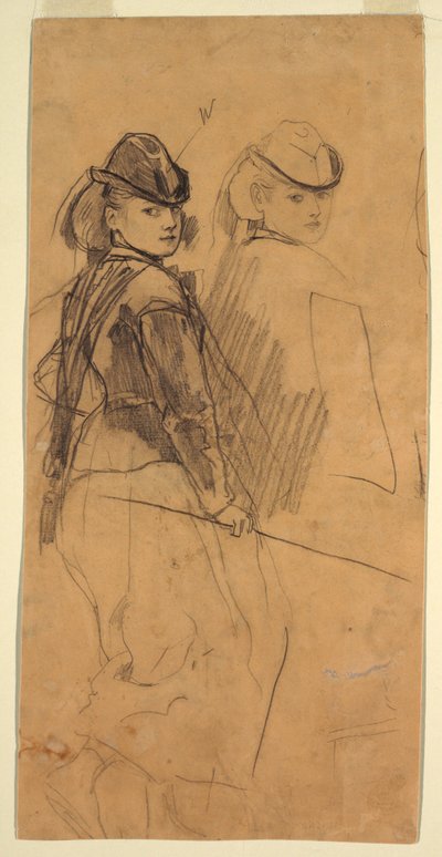 Dibujo, Dos estudios de una joven mirando por encima del hombro, ca. 1862 de Winslow Homer