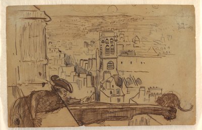 Dibujo, Vista de París con un parapeto de la torre de la catedral de Notre Dame, 1867 de Winslow Homer