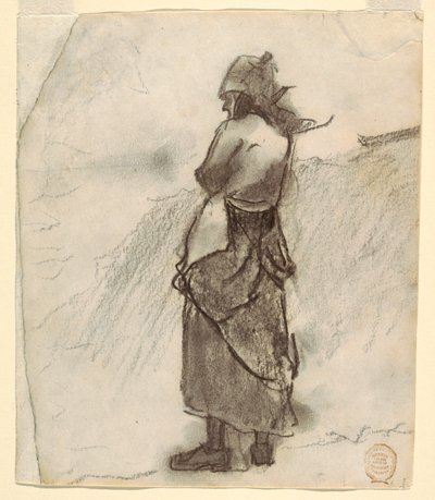 Dibujo, Mujer mirando al mar, Cullercoats, Inglaterra, 1881-82 de Winslow Homer