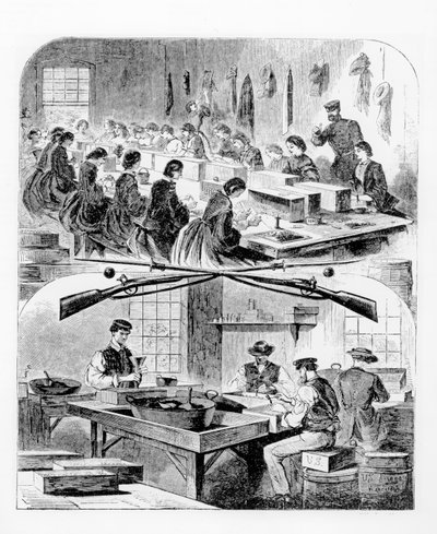 Llenando cartuchos en el arsenal de Watertown, Massachusetts, 1860s de Winslow Homer