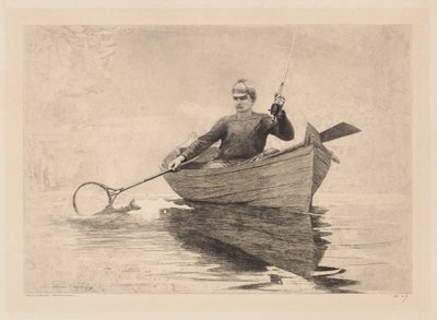 Pesca con mosca, lago Saranac de Winslow Homer