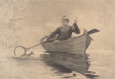 Pesca con mosca, lago Saranac, 1889 de Winslow Homer