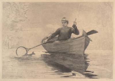 pesca con mosca, lago Saranac, 1889 de Winslow Homer
